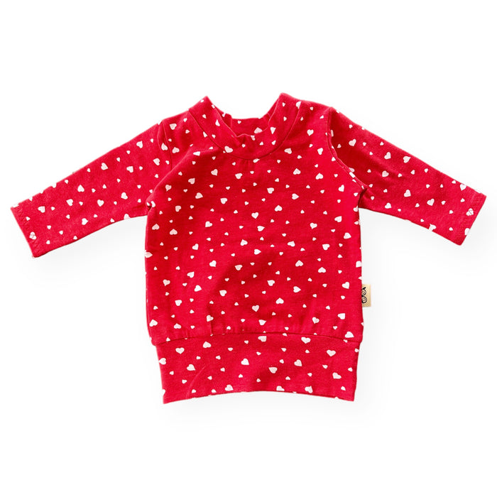 White Dainty Heart on Red Lounge Top