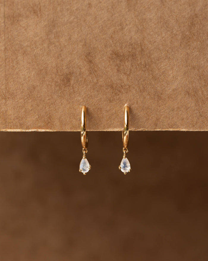 White Moonstone Drop Hoops
