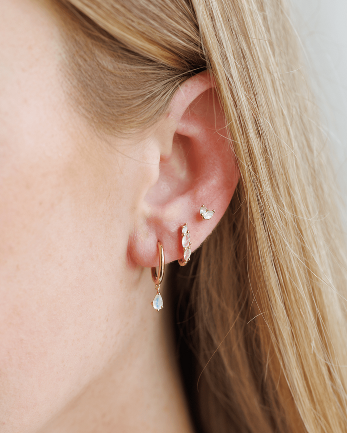 White Moonstone Drop Hoops