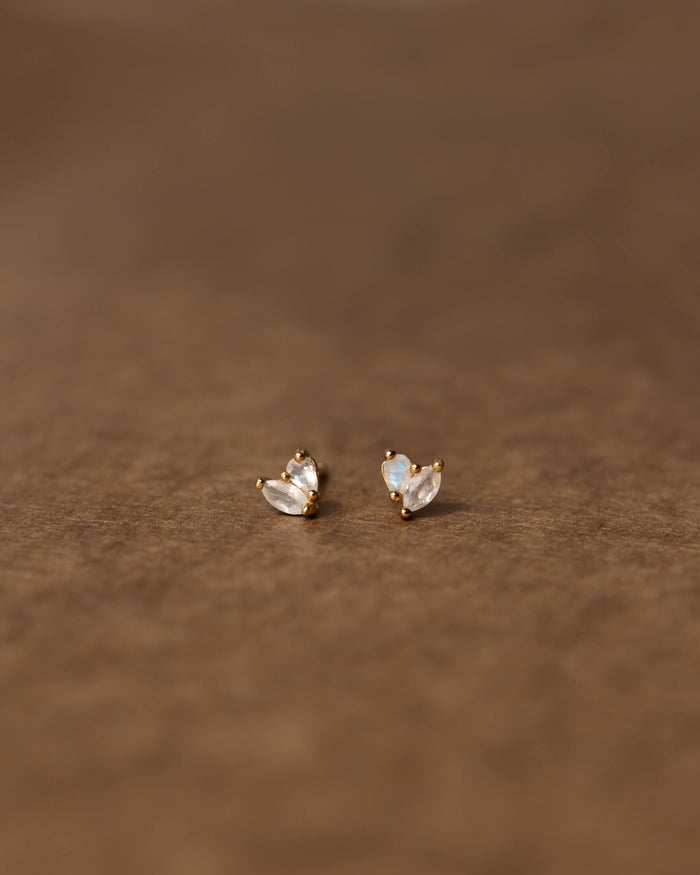 White Moonstone Marquise Studs