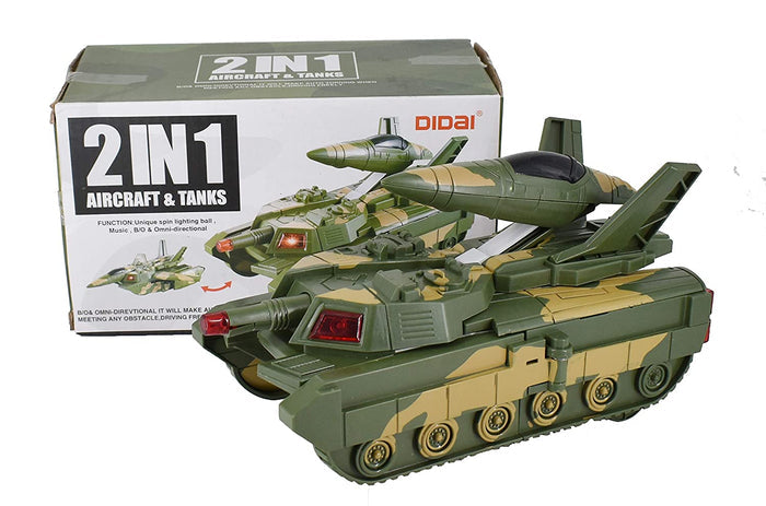 White Whale 2-1 Multifunctional Electric Camouflage Deformation Tank Aircraft Toy Vehicle Model Kit with Voice and Light