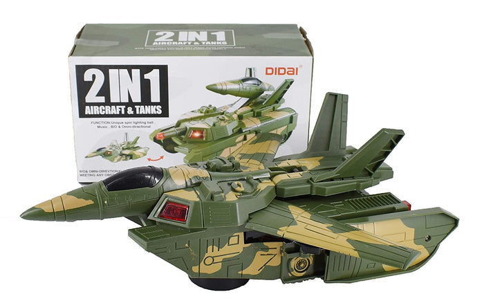 White Whale 2-1 Multifunctional Electric Camouflage Deformation Tank Aircraft Toy Vehicle Model Kit with Voice and Light