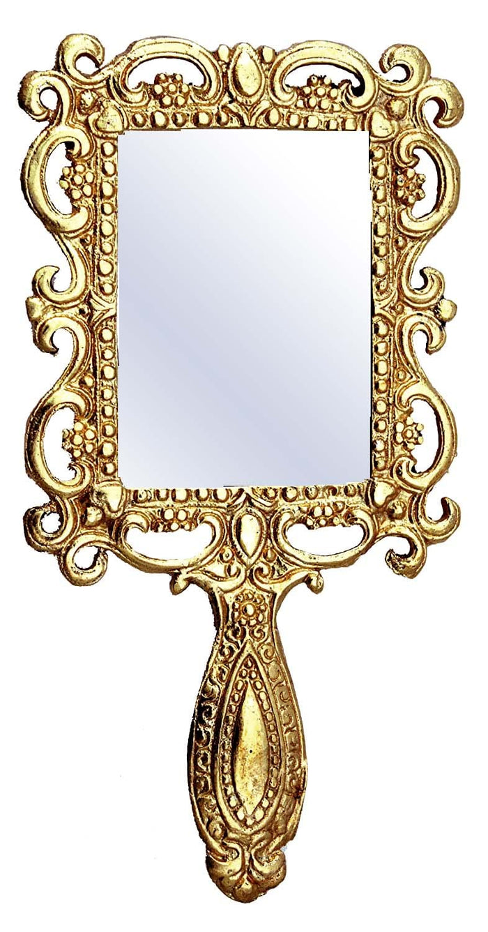 White Whale Beautifully Carved Square Shape Gold Plating Metal Hand Mirror for Makeup, Travelling, Salon Mirror & Decorative Hand Mirror Antique Item for Wedding,Corporative Gift Item