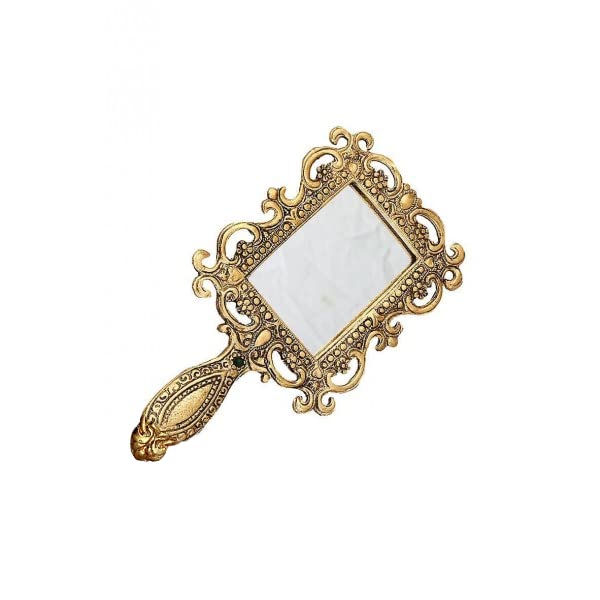 White Whale Beautifully Carved Square Shape Gold Plating Metal Hand Mirror for Makeup, Travelling, Salon Mirror & Decorative Hand Mirror Antique Item for Wedding,Corporative Gift Item