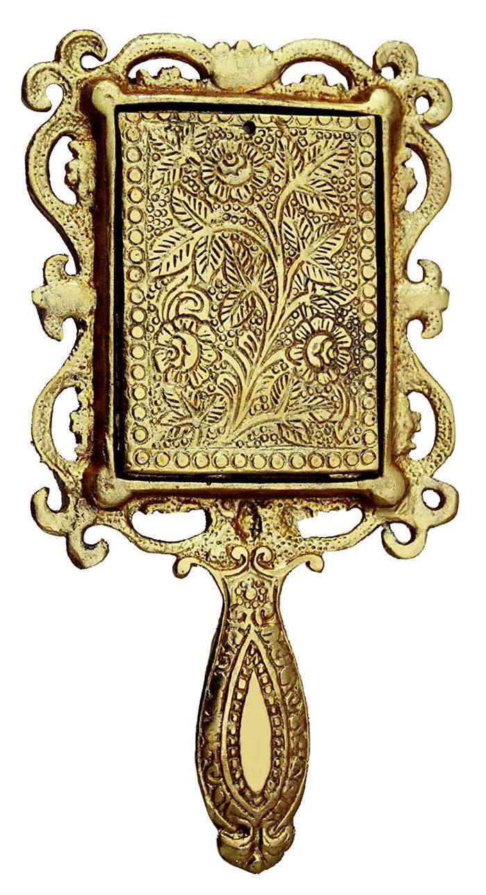 White Whale Beautifully Carved Square Shape Gold Plating Metal Hand Mirror for Makeup, Travelling, Salon Mirror & Decorative Hand Mirror Antique Item for Wedding,Corporative Gift Item
