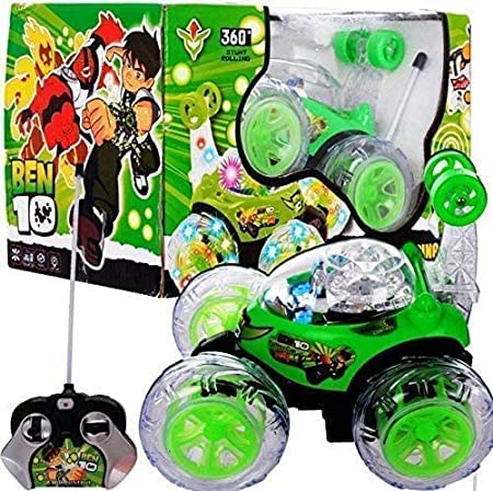 White Whale Ben 10 Rechargeable Stunt Car Big Size 360 Degree Rotating- Remote Control (Multi Color-Assorted)