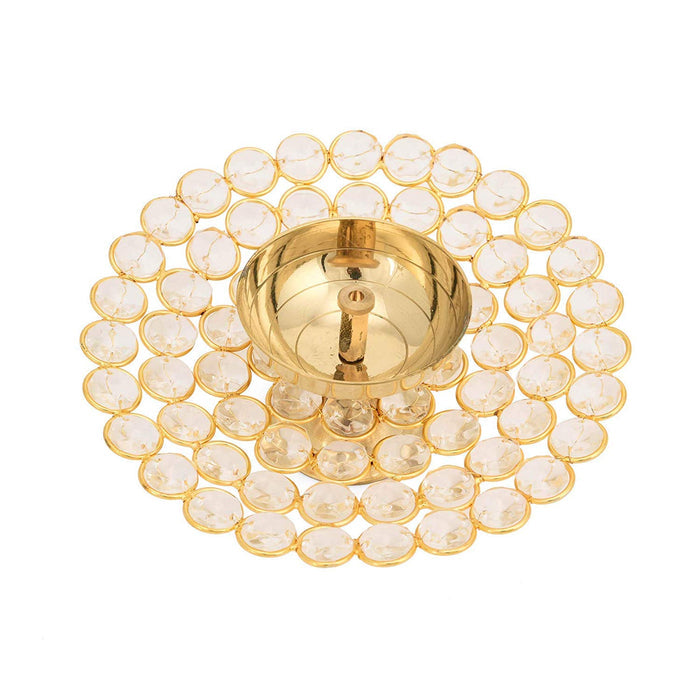 White Whale Brass Crystal Akhand Diya Jyoti Oil Lamp for Home Temple Puja Decor Gifts (Pack of 2)
