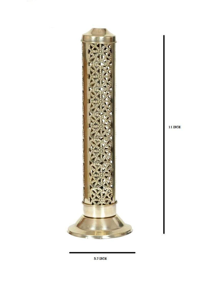 White Whale Brass Jali Akhand Jyoti Deep with Stand & Agarbatti Stand Safety Incense Holder with Ash Catcher