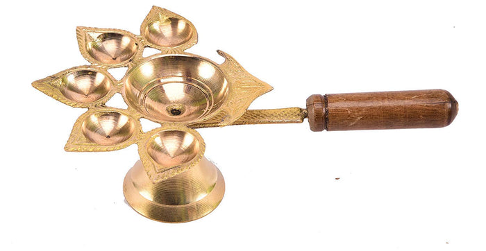 White Whale Brass Panchmukhi Deepak Oil Lamp Diya for Puja Home Temple - 5 Face For Puja