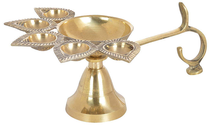 White Whale Brass Panchmukhi Deepak Oil Lamp Diya for Puja Home Temple - 5 Face For Puja