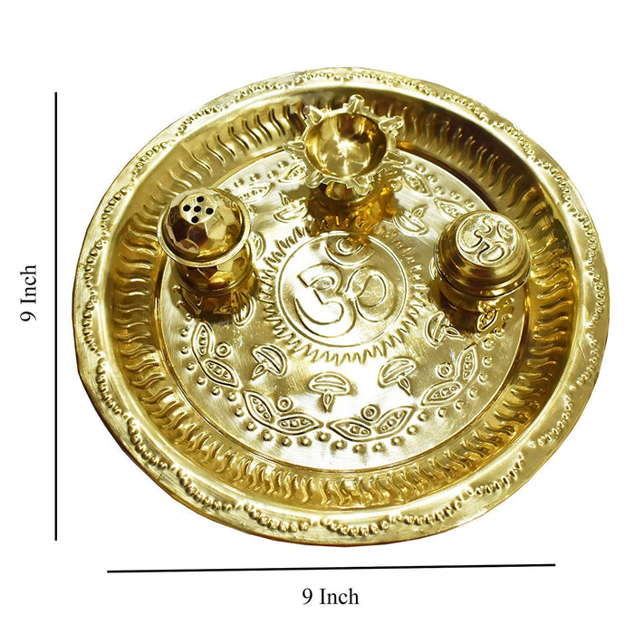 White Whale Gold Plated Brass Kuber Pooja Thali Set of 9 Pcs, Occasional Gift, Decorative Pooja Thali for Festival and Diwali Gift, Diwali Pooja Thali