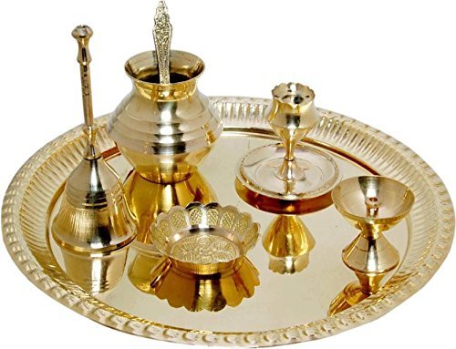White Whale Indian Special Brass Pooja Thali Set for Pooja Decorative Complete Occasional 10"inch