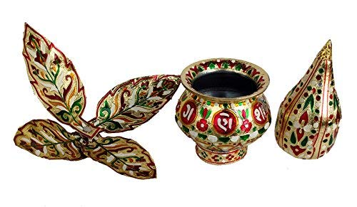 White Whale Mangal Kalash Set Meenakari Work for Puja Kalash in Temple Home Decor Decorative Lota Narial Patta