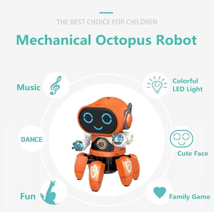 White Whale Octopus Shape Electric Robot Colorful Music Flashing Lights Dance Toy for Kids