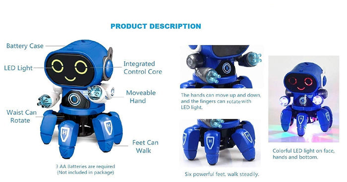 White Whale Octopus Shape Electric Robot Colorful Music Flashing Lights Dance Toy for Kids