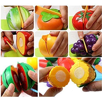 White Whale Realistic Sliceable 8 Pcs Fruits Cutting Play Toy Set, Can Be Cut in 2 Parts, Assorted