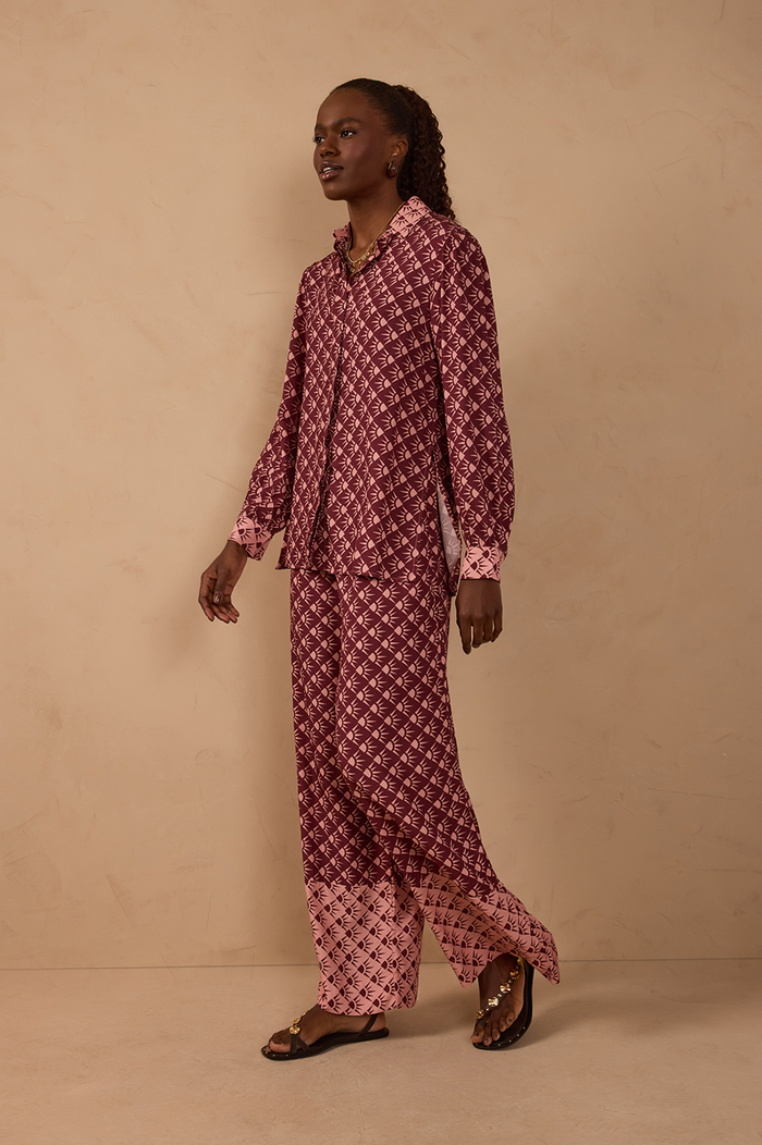 Wine Floriluz Pockets Wide-Leg Pants_1