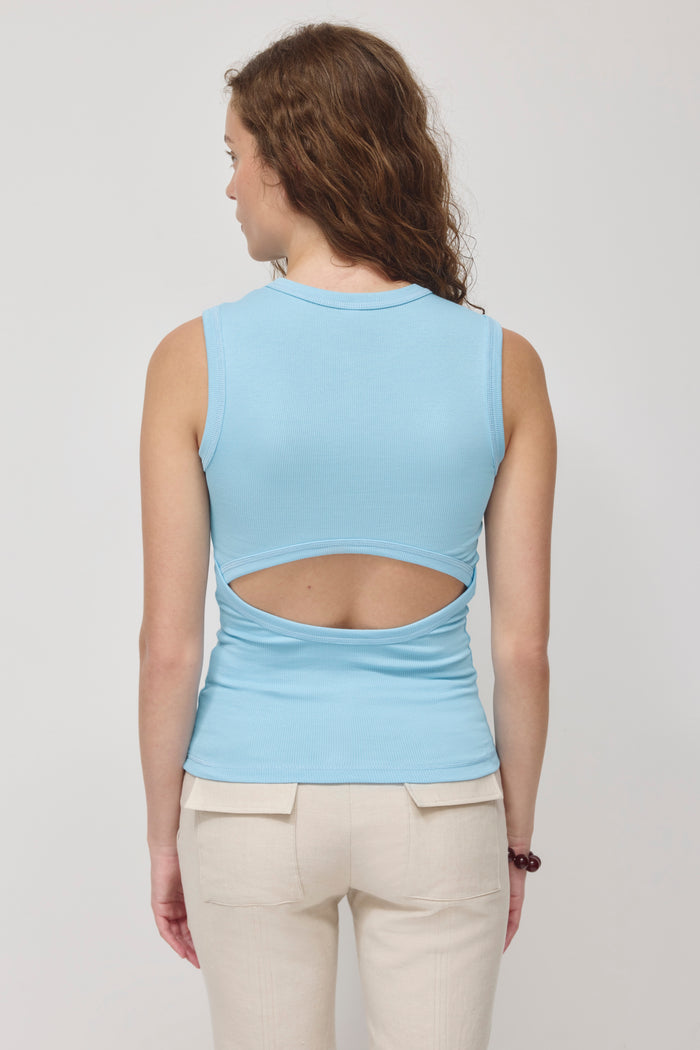 Women's Back Cutout Tank in Azure