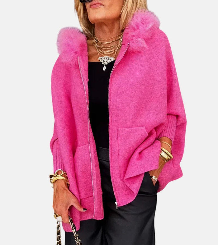 Women's Casual Hooded Coat with Faux Fur Collar
