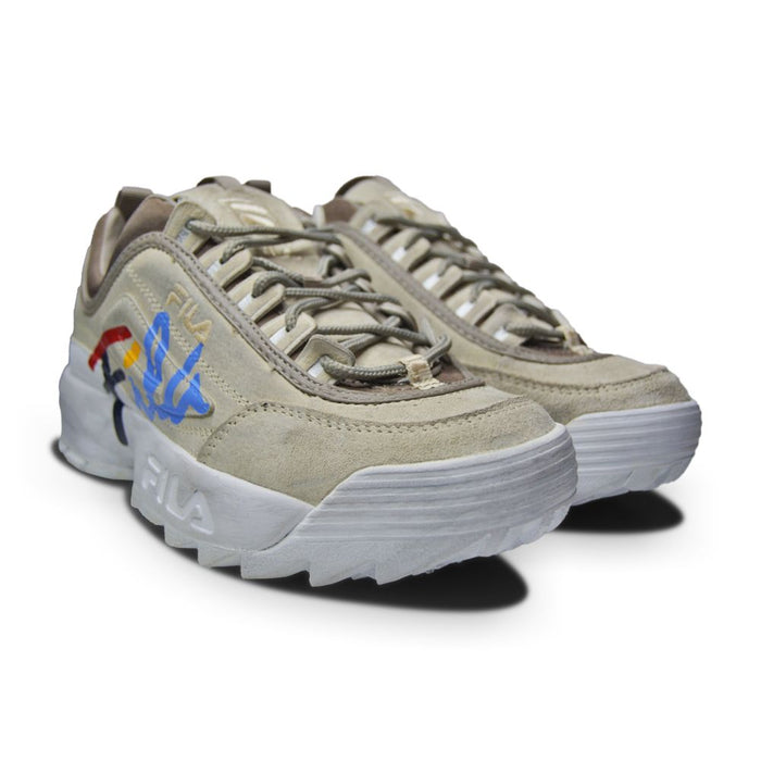 Womens Fila Disruptor II Script Distressed - 5FM00405-103 - White-Womens-Nike-Fila Disruptor II Script Distressed-607949529014-sneakers Foot World