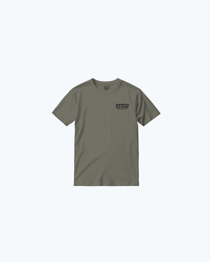 Olive Womens Mallard SS Tee - Flat Lay front view with chest logo | Benchmade Knife Co.