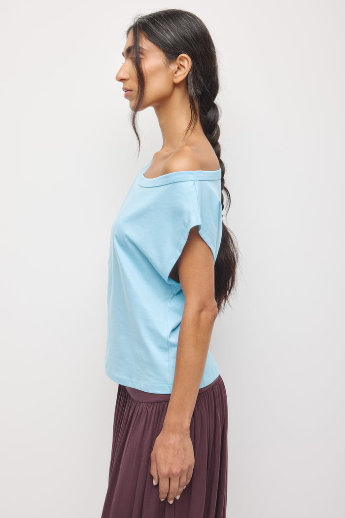 Women's Off Shoulder Tee in Azure