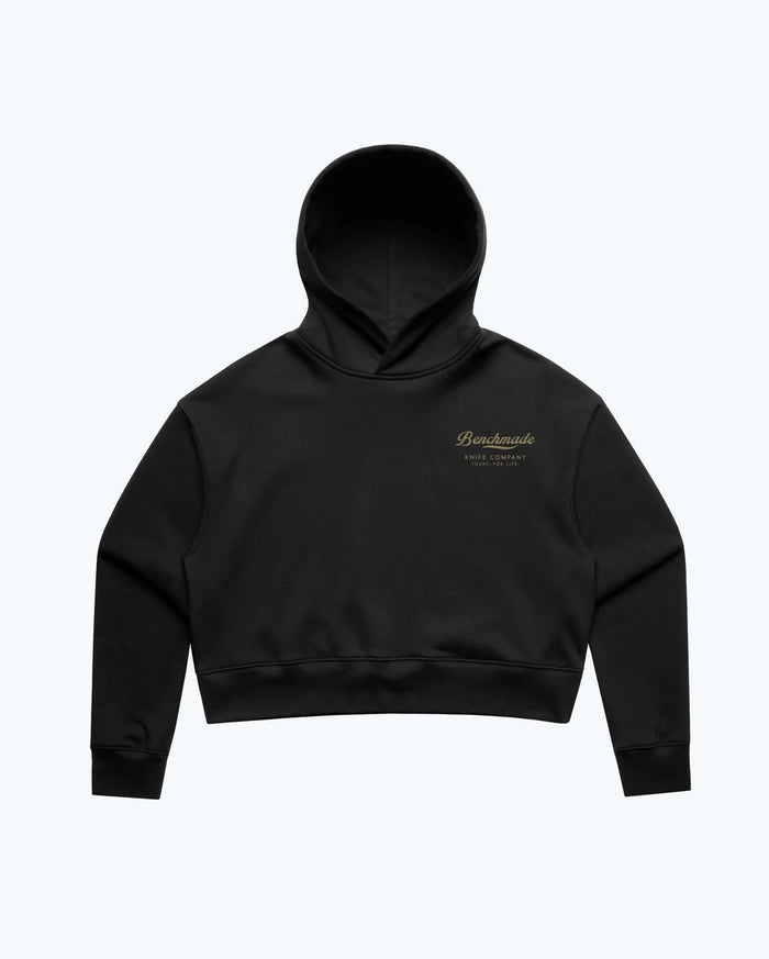 Black Women's Script Pullover Hoodie - Front View with Chest Logo | Benchmade Knife Co.