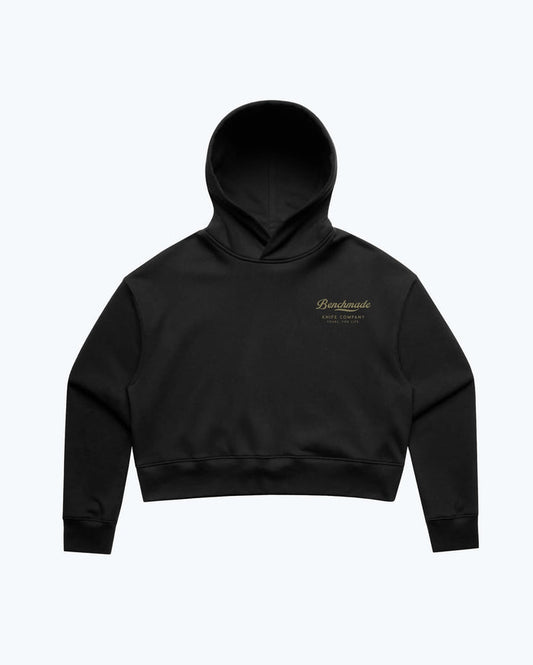 Black Women's Script Pullover Hoodie - Front View with Chest Logo | Benchmade Knife Co.