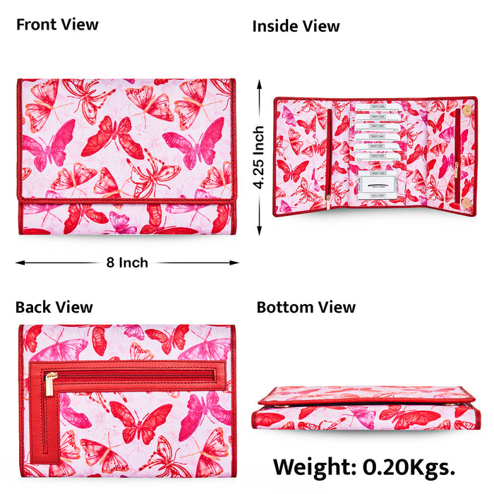 Women's butterfly trifold travel wallet for daily use and trips-infographic image