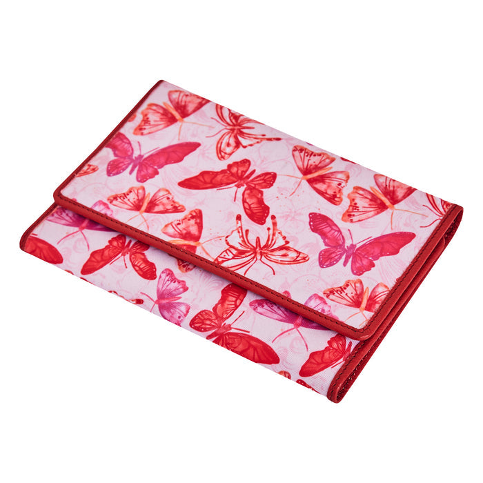 Women's butterfly trifold travel wallet for daily use and trips-full front view