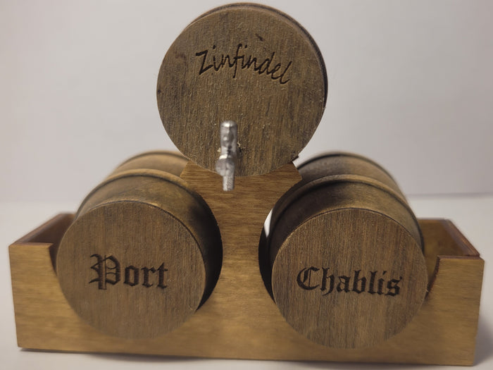 Wooden Barrel Display Stand - Medium - Zinfandel, Port Wine, Chablis Barrels on Wooden Holder