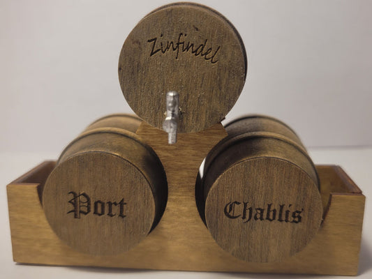 Wooden Barrel Display Stand - Medium - Zinfandel, Port Wine, Chablis Barrels on Wooden Holder