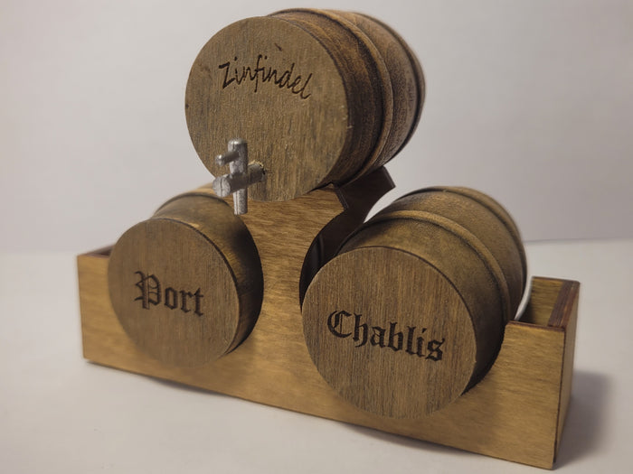 Wooden Barrel Display Stand - Medium - Zinfandel, Port Wine, Chablis Barrels on Wooden Holder